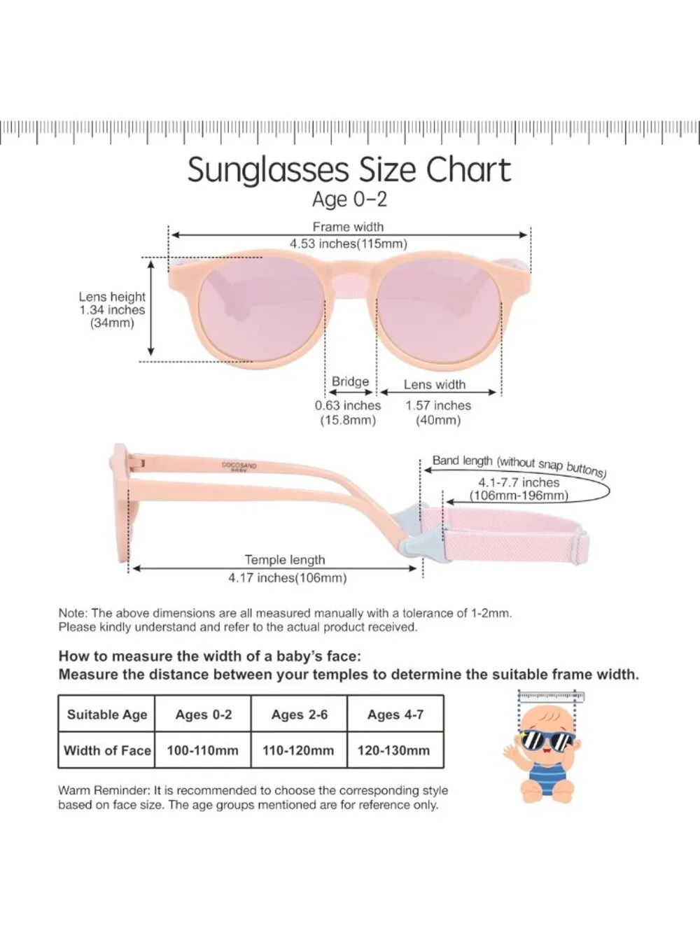 Polarized Baby Toddler Sunglasses with Strap - Flexible Round Frame for 0-6